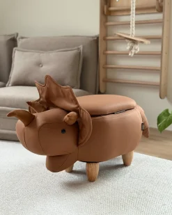 Pufa zwierzak ze schowkiem TRICERATOPS Brązowy Dinozaur