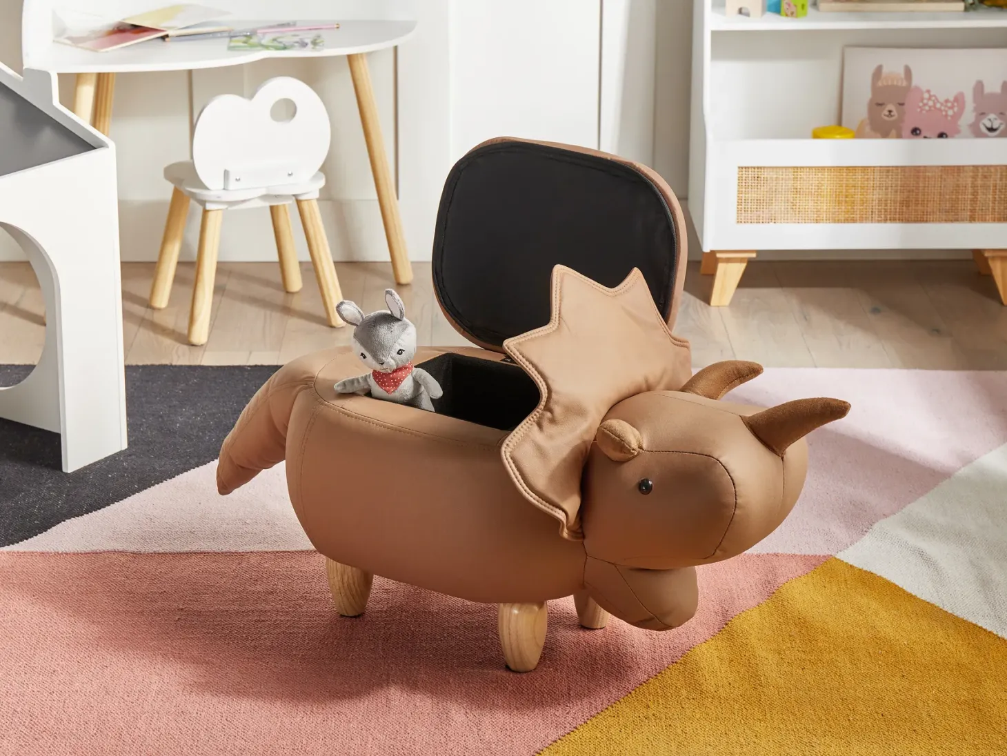 Pufa zwierzak ze schowkiem TRICERATOPS Brązowy Dinozaur