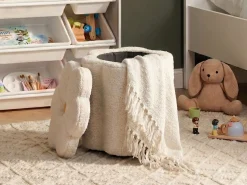 Puf ze schowkiem FLOWER Boucle Złamana biel Kwiat