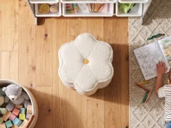 Puf ze schowkiem FLOWER Boucle Złamana biel Kwiat
