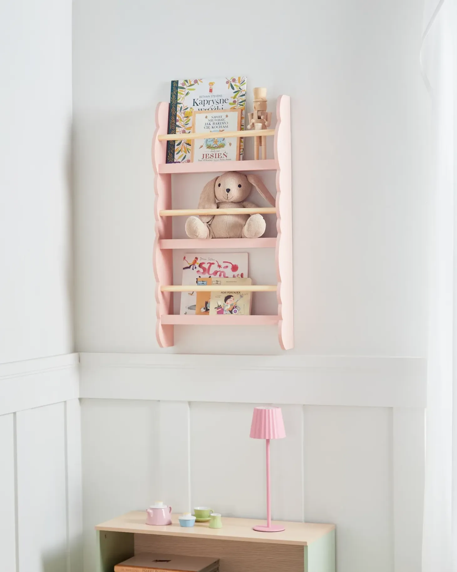 Outlet Regał ścienny RIGOLET 80 cm Pastelowy róż Dzieci Biblioteczki I Regały|Przechowywanie Dla Dzieci