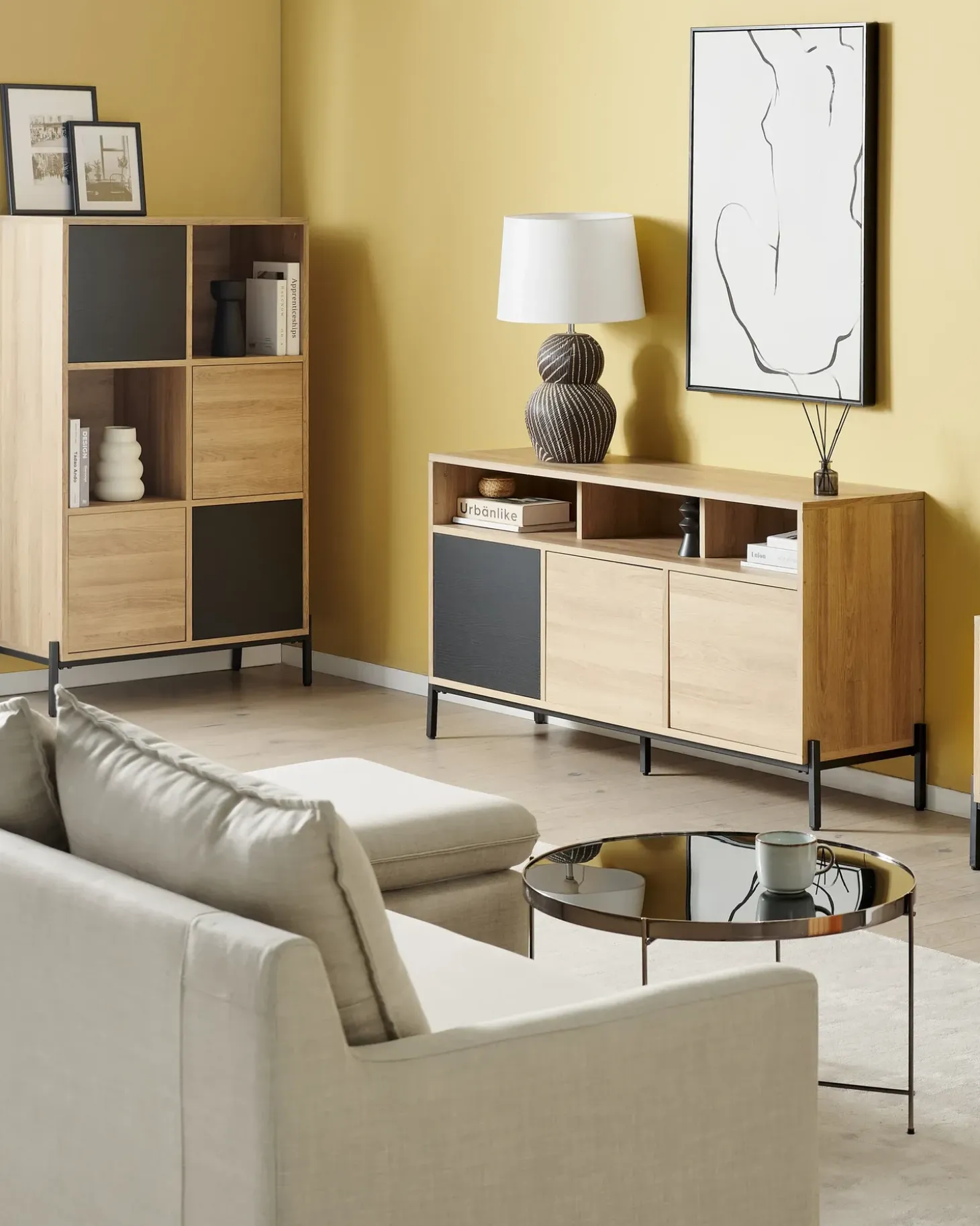 Outlet MOINES 135 cm Brązowy/ czarny Biblioteczki I Regały|Wszystko Do Przechowywania W Kuchni