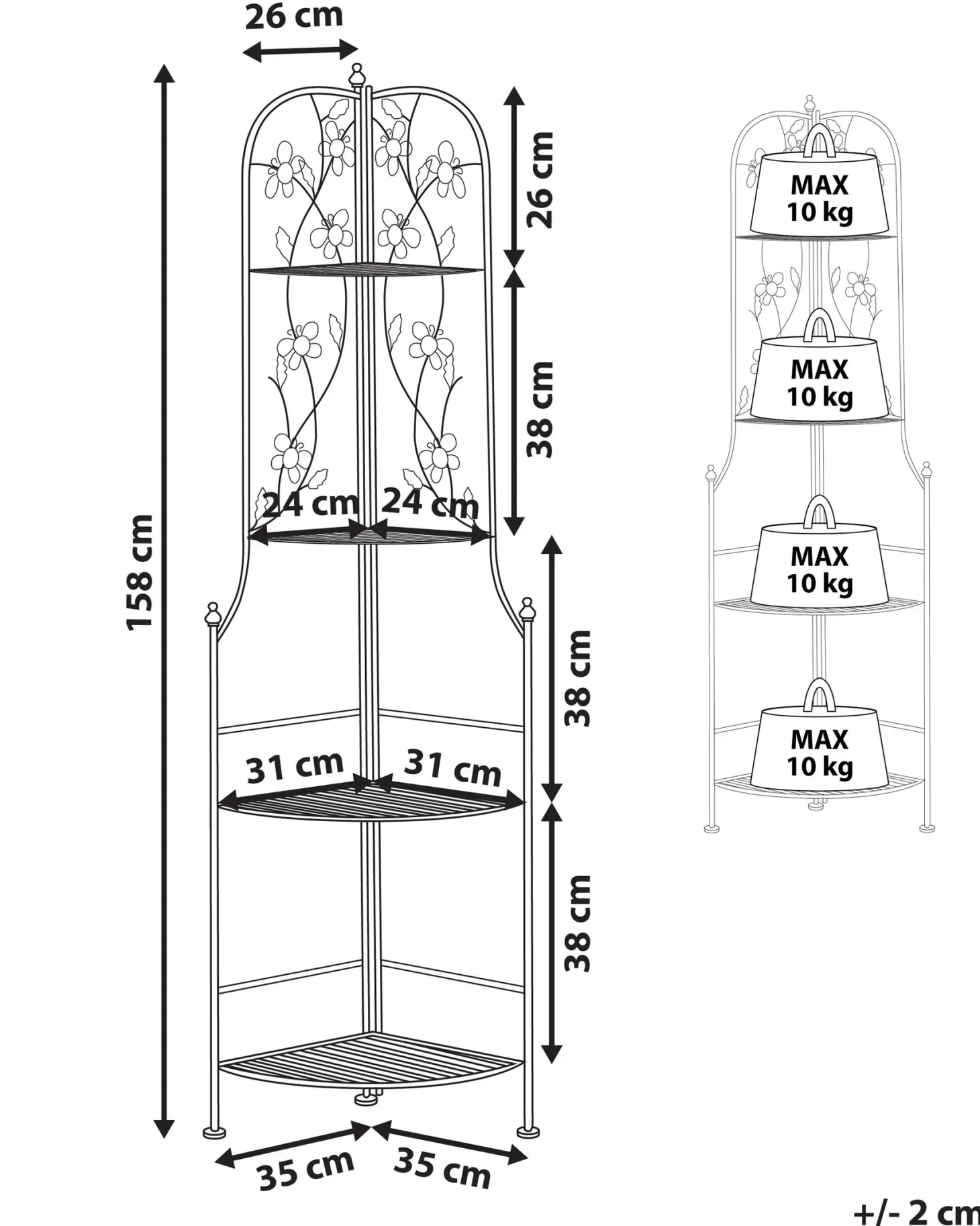 Regał narożny BIELLA Metal 158 cm 35 cm Biały