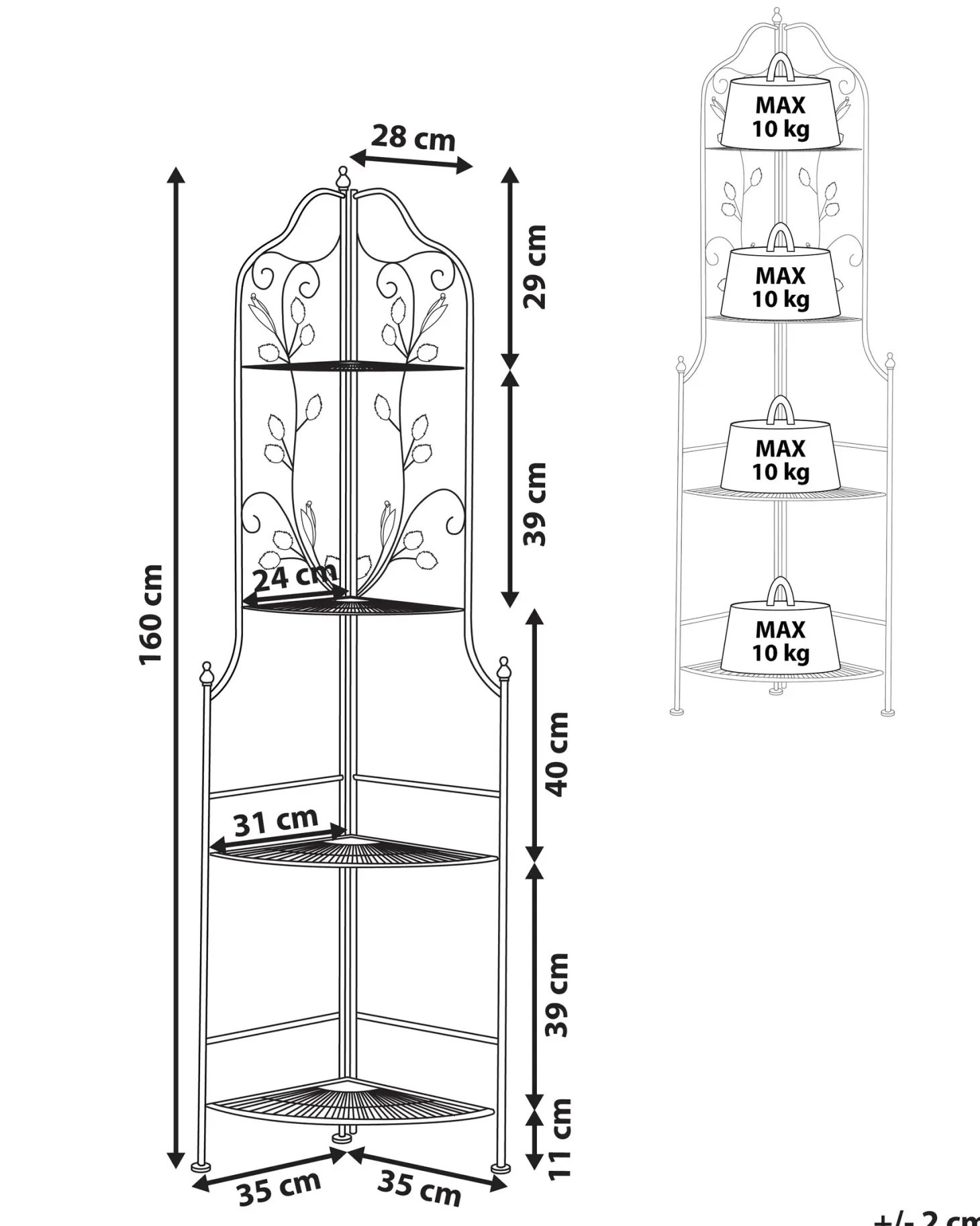 Regał narożny SIDERNO Metal 158 cm 35 cm Czarny