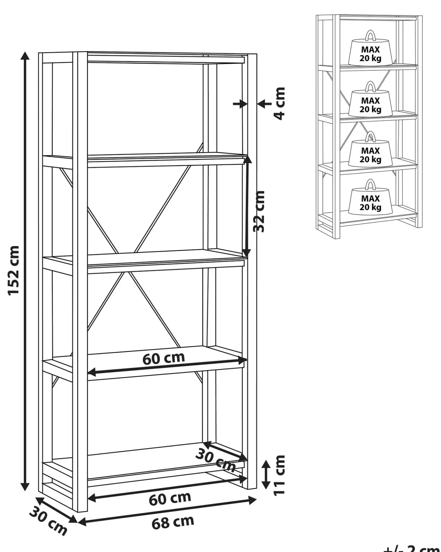 Best Regał 4 półki JENKS 152 cm Biały Biblioteczki I Regały|Wszystko Do Przechowywania W Kuchni