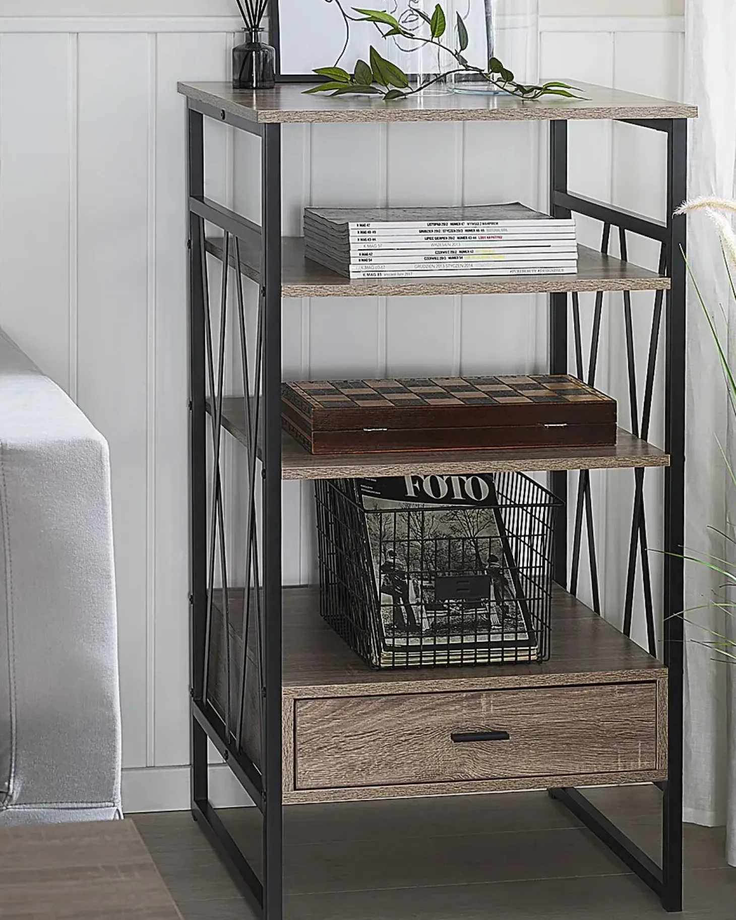 Clearance Regał 3 półki KEENE 101 cm Beżowoszary Biblioteczki I Regały|Wszystko Do Przechowywania W Kuchni