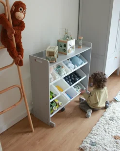 Discount Regał z 9 pojemnikami COLLIE 78 cm Szary Dzieci Przechowywanie Dla Dzieci|Wszystko Do Przechowywania