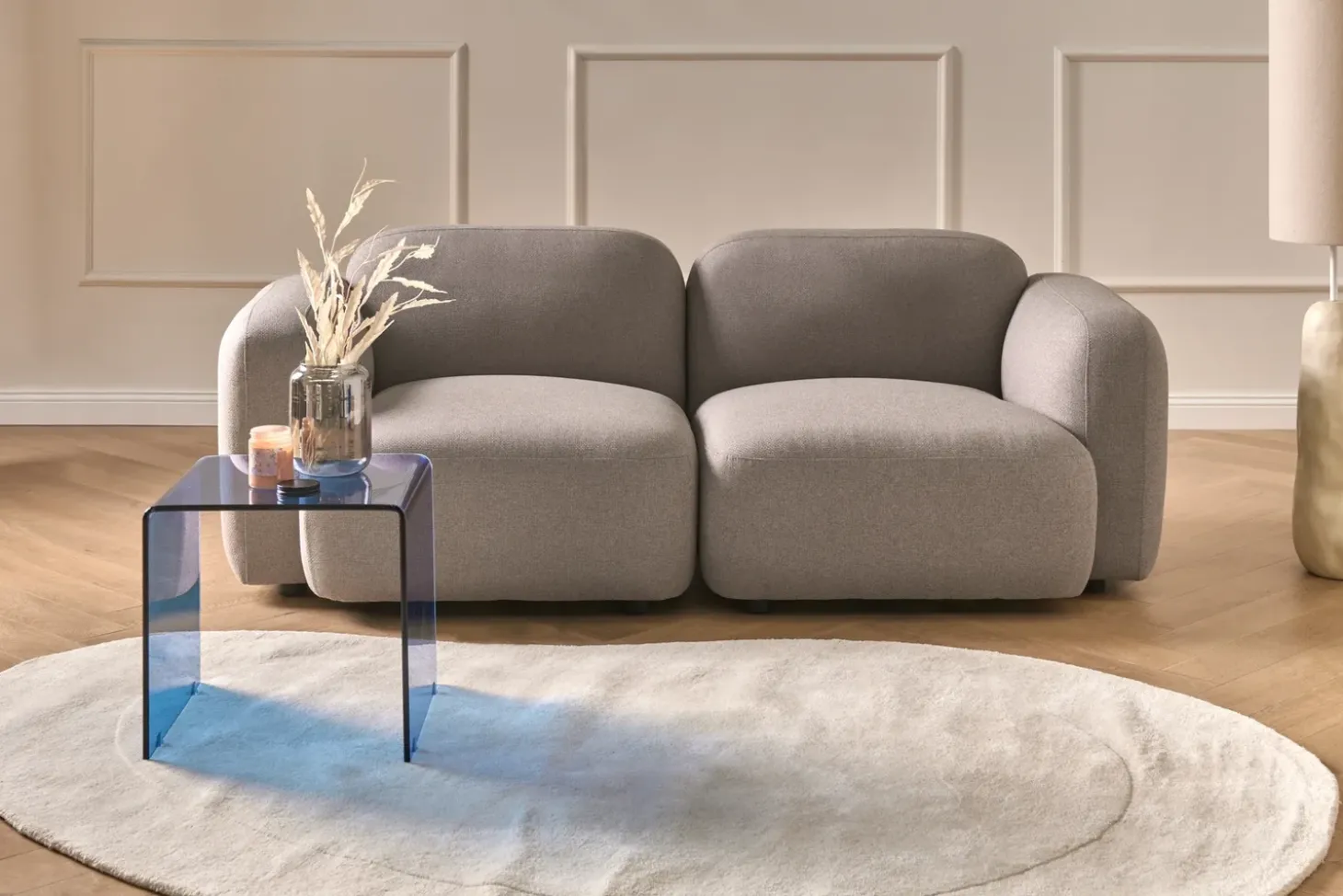 Discount Sofa dla 3 osób AFOSS Beżowoszary Sofy Tapicerowane|Wszystkie Sofy
