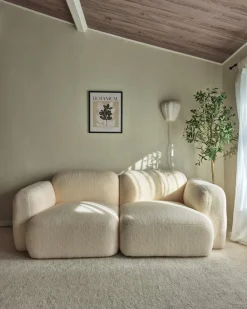 Clearance Sofa dla 3 osób AFOSS Boucle Złamana biel Sofy Tapicerowane|Wszystkie Sofy