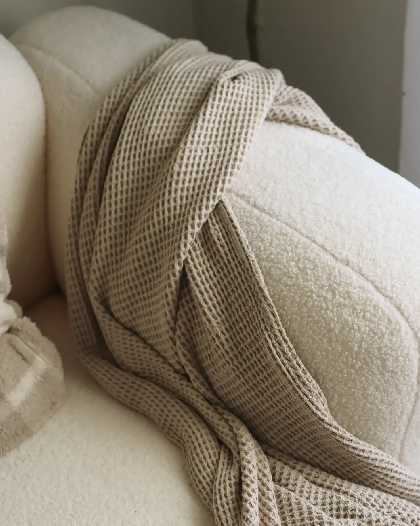 Clearance Sofa dla 3 osób AFOSS Boucle Złamana biel Sofy Tapicerowane|Wszystkie Sofy