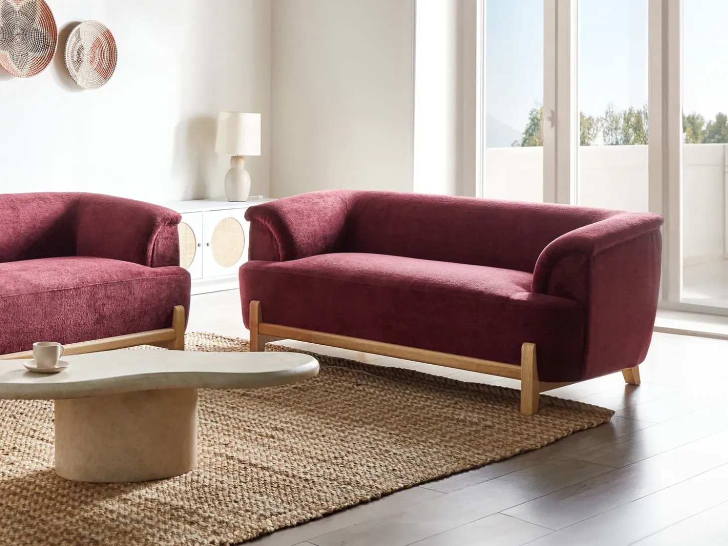 Sale Sofa dla 2 osób ALNOR Szenil Burgundowy Sofy Tapicerowane|Sofy Dwuosobowe
