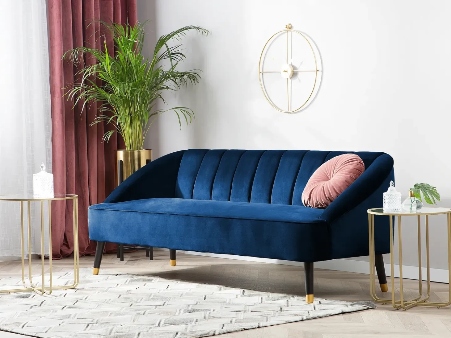 Sale Sofa dla 3 osób ALSVAG Welur Granatowy Sofy Tapicerowane|Wszystkie Sofy