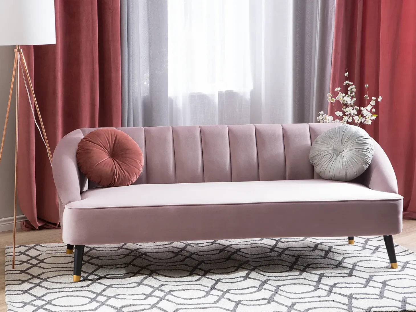 New Sofa dla 3 osób ALSVAG Welur Różowy Sofy Tapicerowane|Wszystkie Sofy