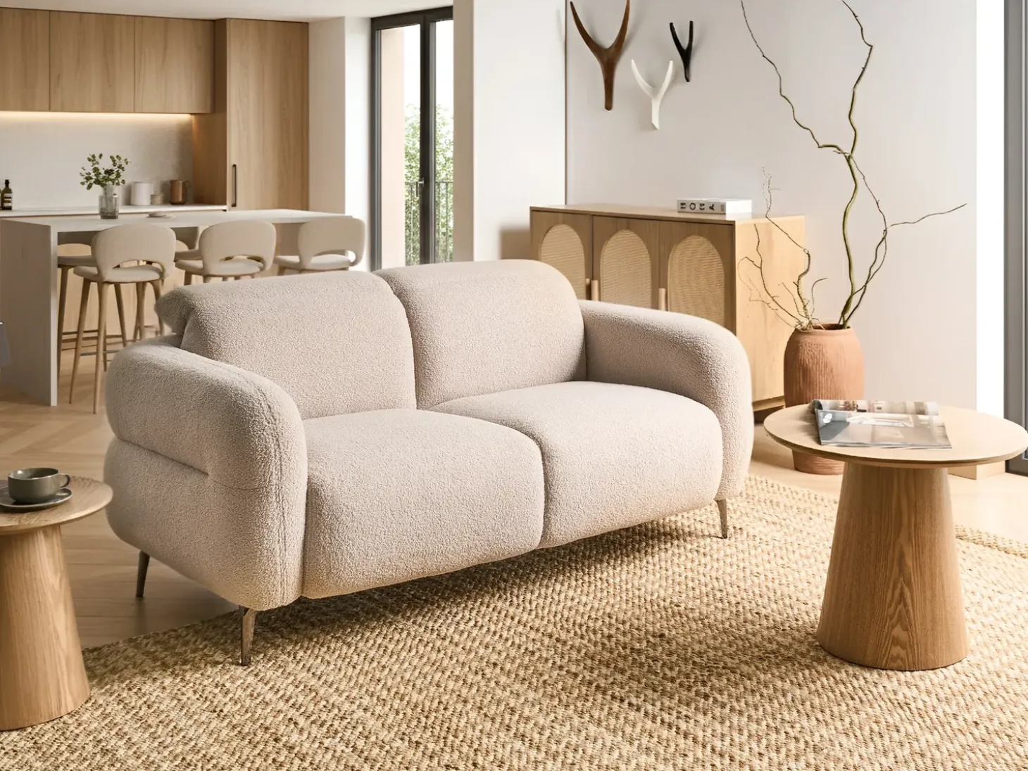 Outlet Sofa dla 2 osób ARTUNA Boucle Beżowy Sofy Tapicerowane|Sofy Dwuosobowe