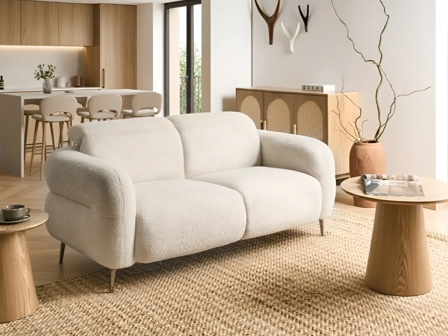 New Sofa dla 2 osób ARTUNA Boucle Złamana biel Sofy Tapicerowane|Sofy Dwuosobowe