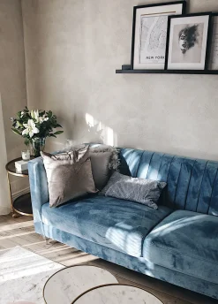 Hot Sofa dla 3 osób ARVIKA Welur Błękitny Sofy Tapicerowane|Wszystkie Sofy