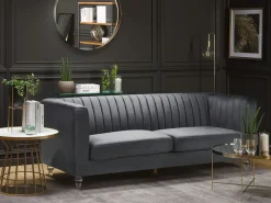 Best Sofa dla 3 osób ARVIKA Welur Ciemnoszary Sofy Tapicerowane|Wszystkie Sofy