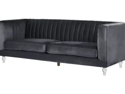 Discount Sofa dla 3 osób ARVIKA Welur Czarny Sofy Tapicerowane|Wszystkie Sofy