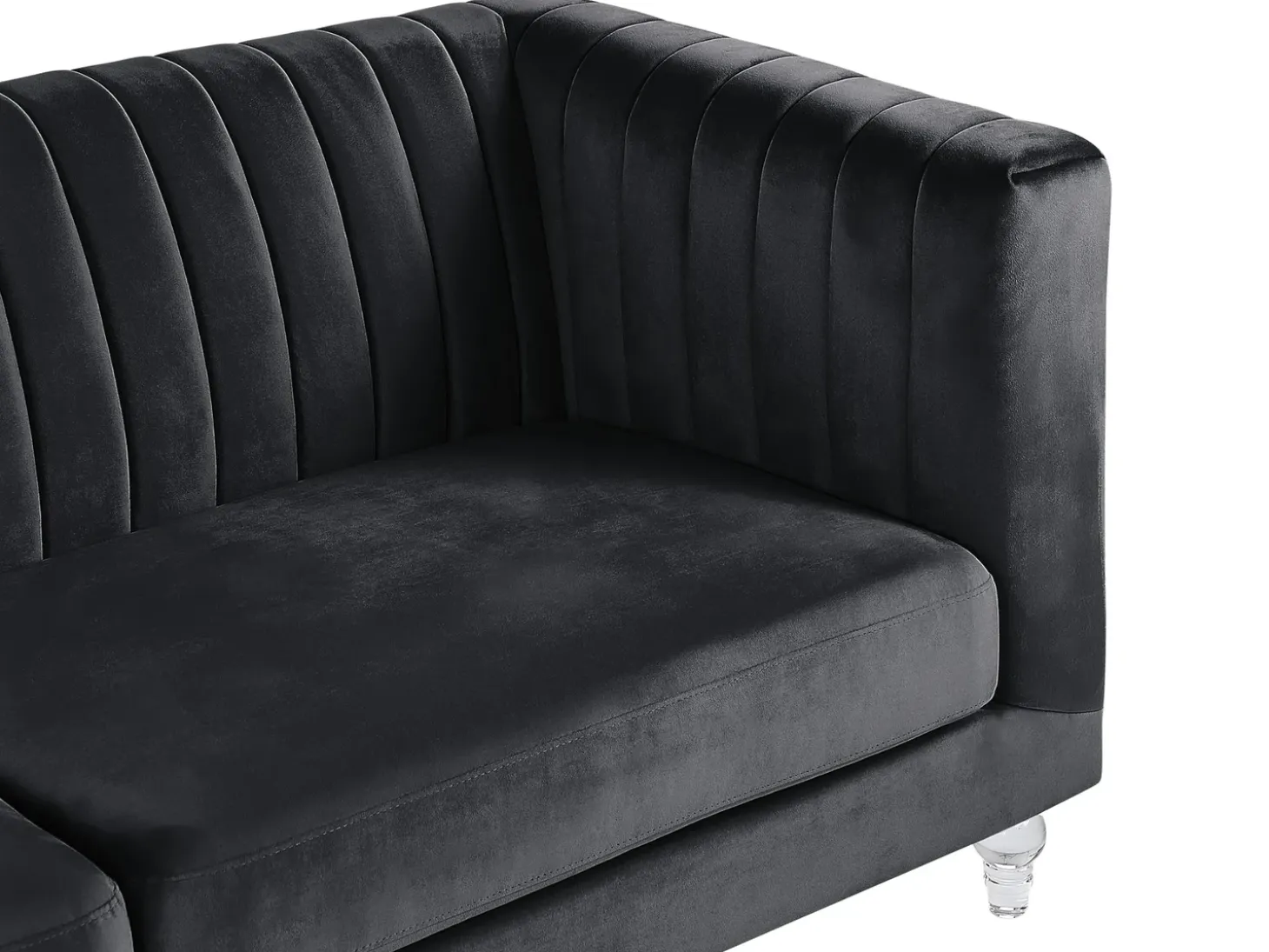 Discount Sofa dla 3 osób ARVIKA Welur Czarny Sofy Tapicerowane|Wszystkie Sofy