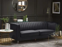Discount Sofa dla 3 osób ARVIKA Welur Czarny Sofy Tapicerowane|Wszystkie Sofy
