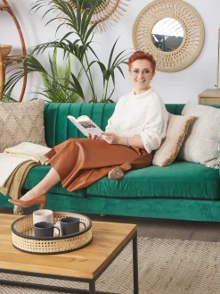 Clearance Sofa dla 3 osób ARVIKA Welur Zielony Sofy Tapicerowane|Wszystkie Sofy