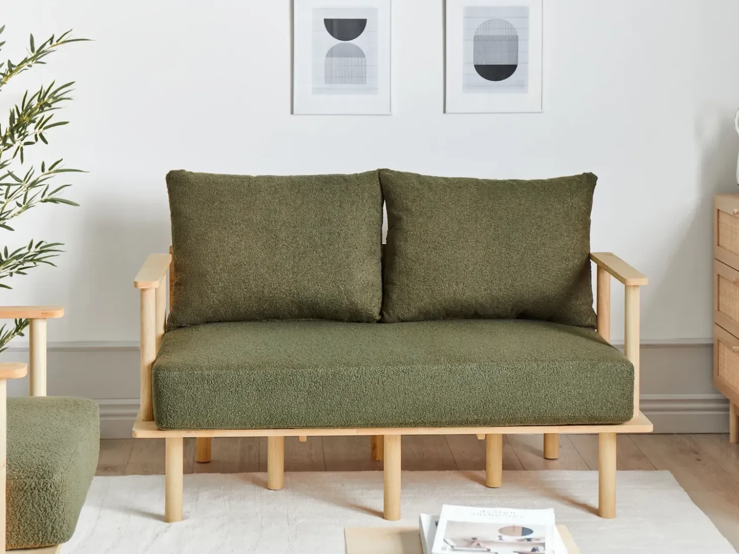 Clearance Sofa dla 2 osób ASKER Boucle Ciemnozielony Sofy Tapicerowane|Sofy Dwuosobowe