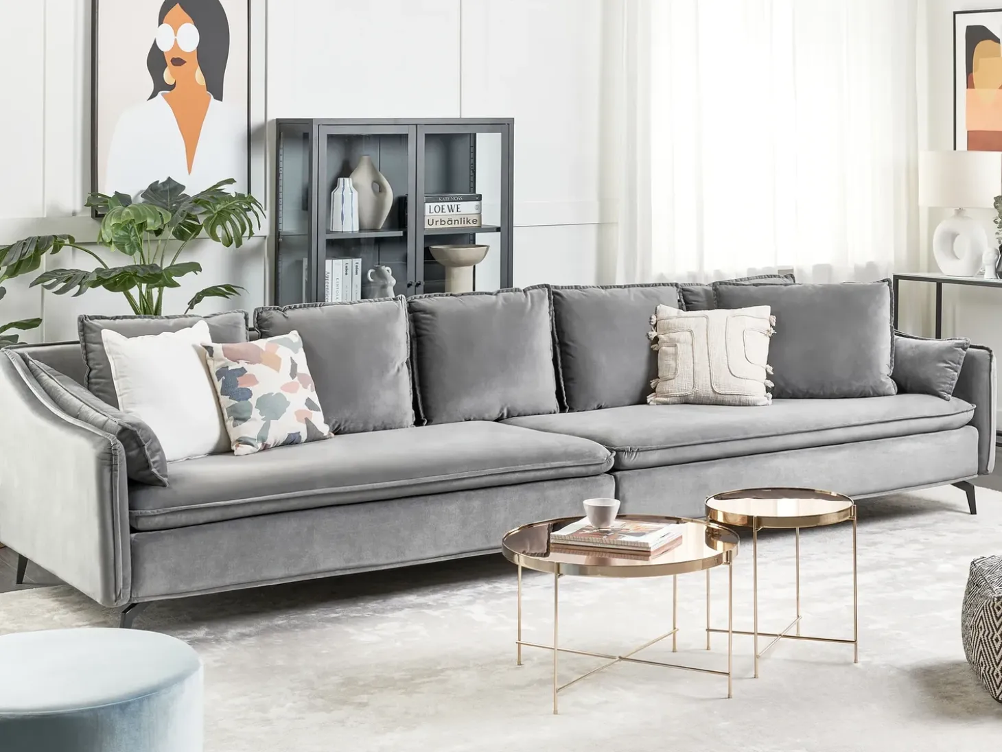 Discount Sofa dla 4 osób AURE Welur Jasno Sofy Tapicerowane|Wszystkie Sofy