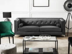 New Sofa dla 3 osób AVALDSENES Welur Ciemnoszary Sofy Tapicerowane|Wszystkie Sofy