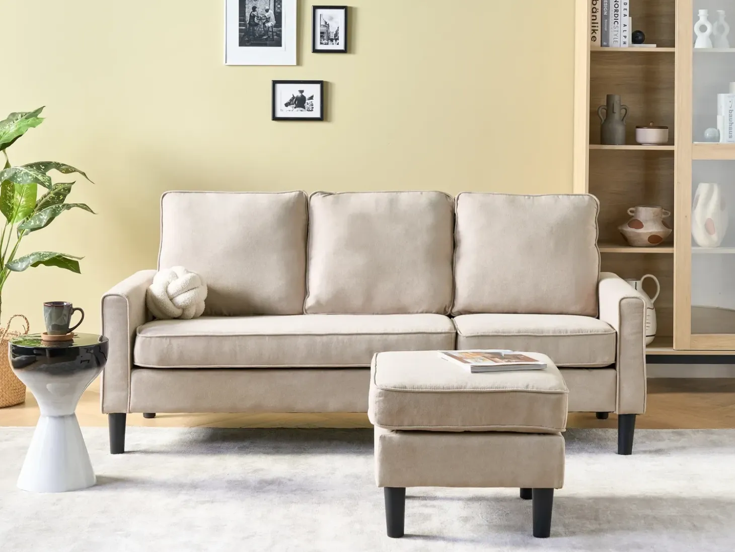 Discount Sofa dla 3 osób AVESTA Beżowy z otomaną Sofy Tapicerowane|Wszystkie Sofy
