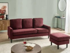 Sale Sofa dla 3 osób AVESTA Burgundowy z otomaną Sofy Tapicerowane|Wszystkie Sofy
