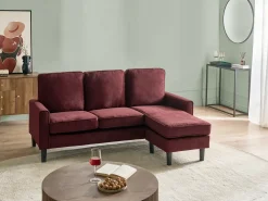Sale Sofa dla 3 osób AVESTA Burgundowy z otomaną Sofy Tapicerowane|Wszystkie Sofy