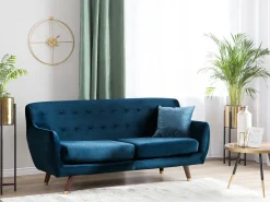 Discount Sofa dla 3 osób BODO Welur Granatowy Sofy Tapicerowane|Kolekcje Sof