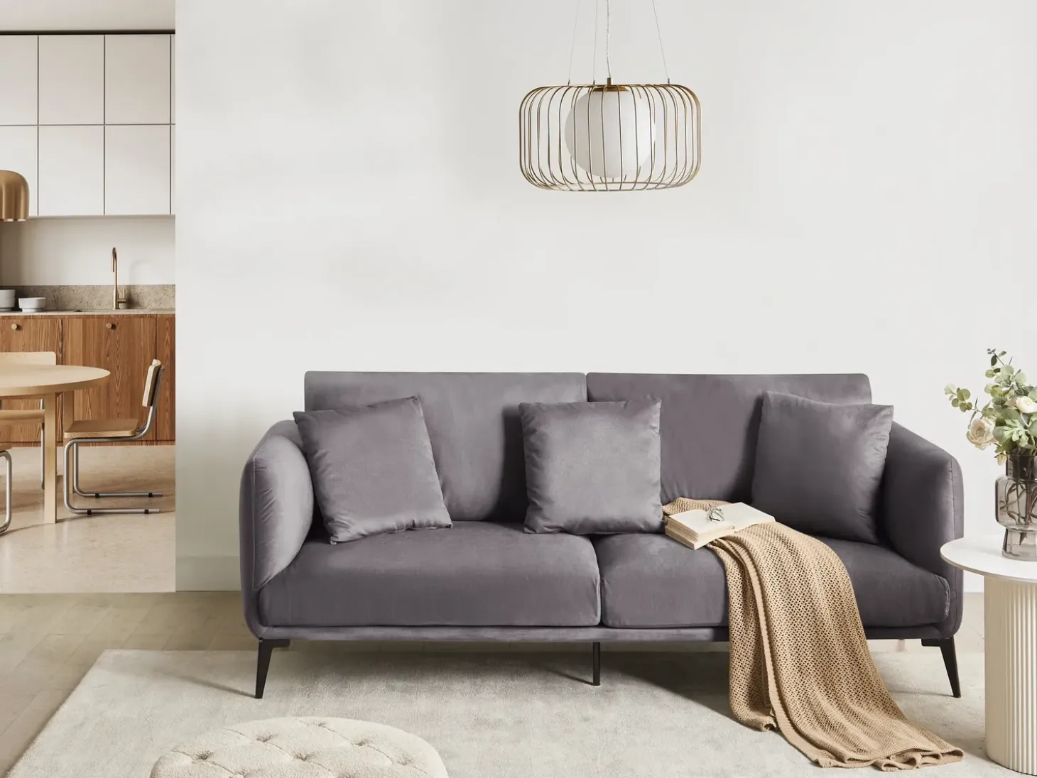 Outlet Sofa dla 3 osób BODUM Welur Beżowoszary Sofy Tapicerowane|Wszystkie Sofy