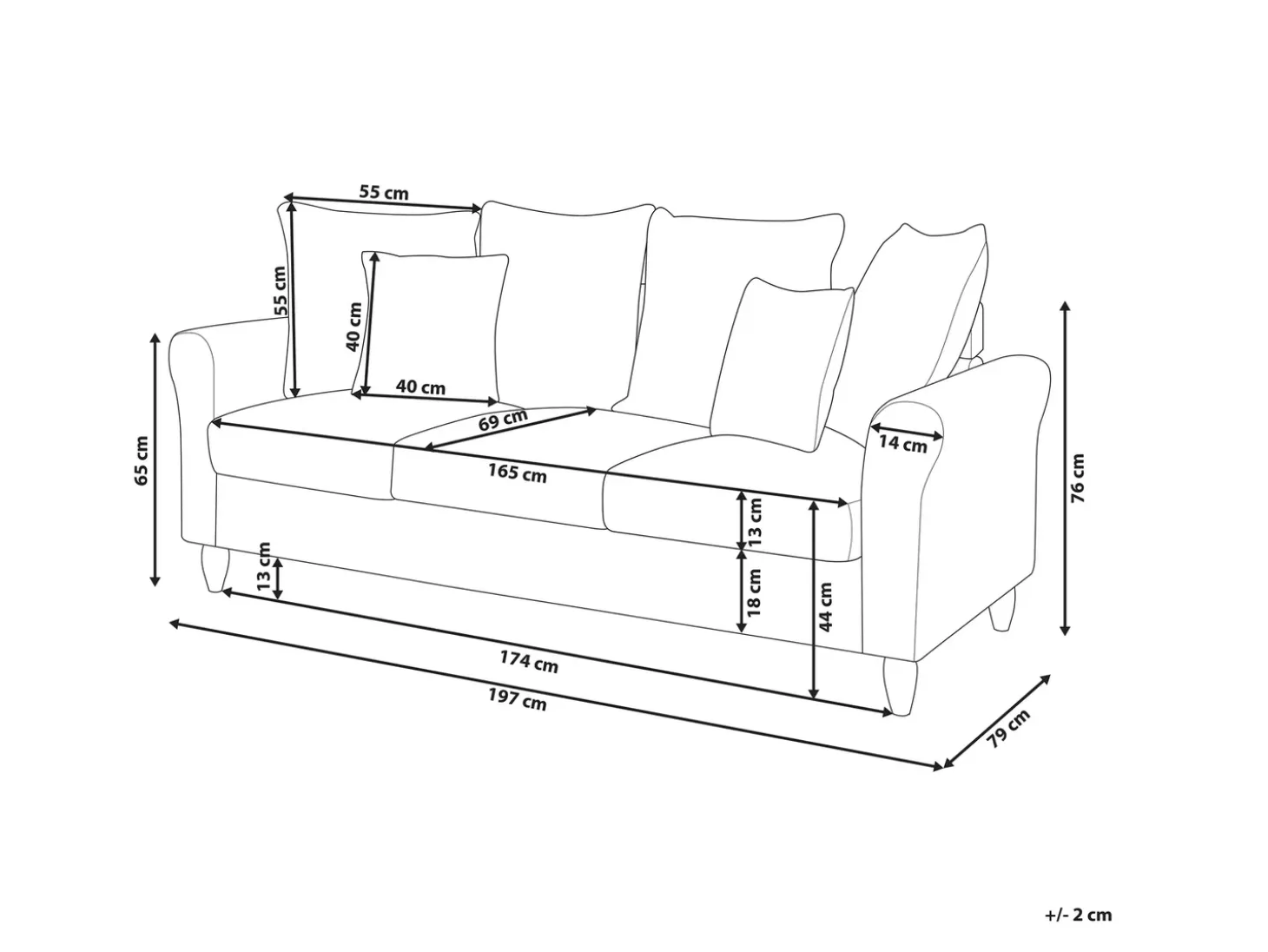 New Sofa dla 3 osób BORNHOLM Welur Sofy Tapicerowane|Wszystkie Sofy