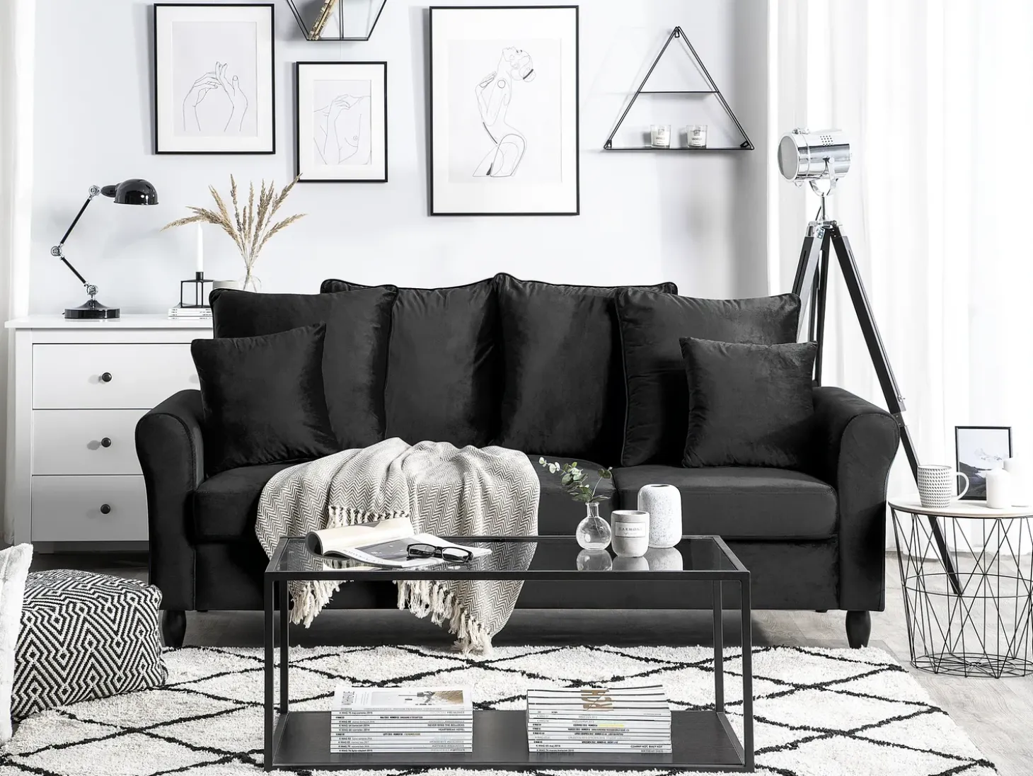 New Sofa dla 3 osób BORNHOLM Welur Sofy Tapicerowane|Wszystkie Sofy