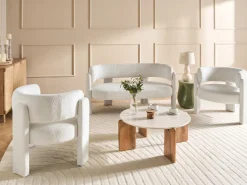Sale Sofa dla 2 osób BUREA Szenil Złamana biel Sofy Tapicerowane|Sofy Dwuosobowe