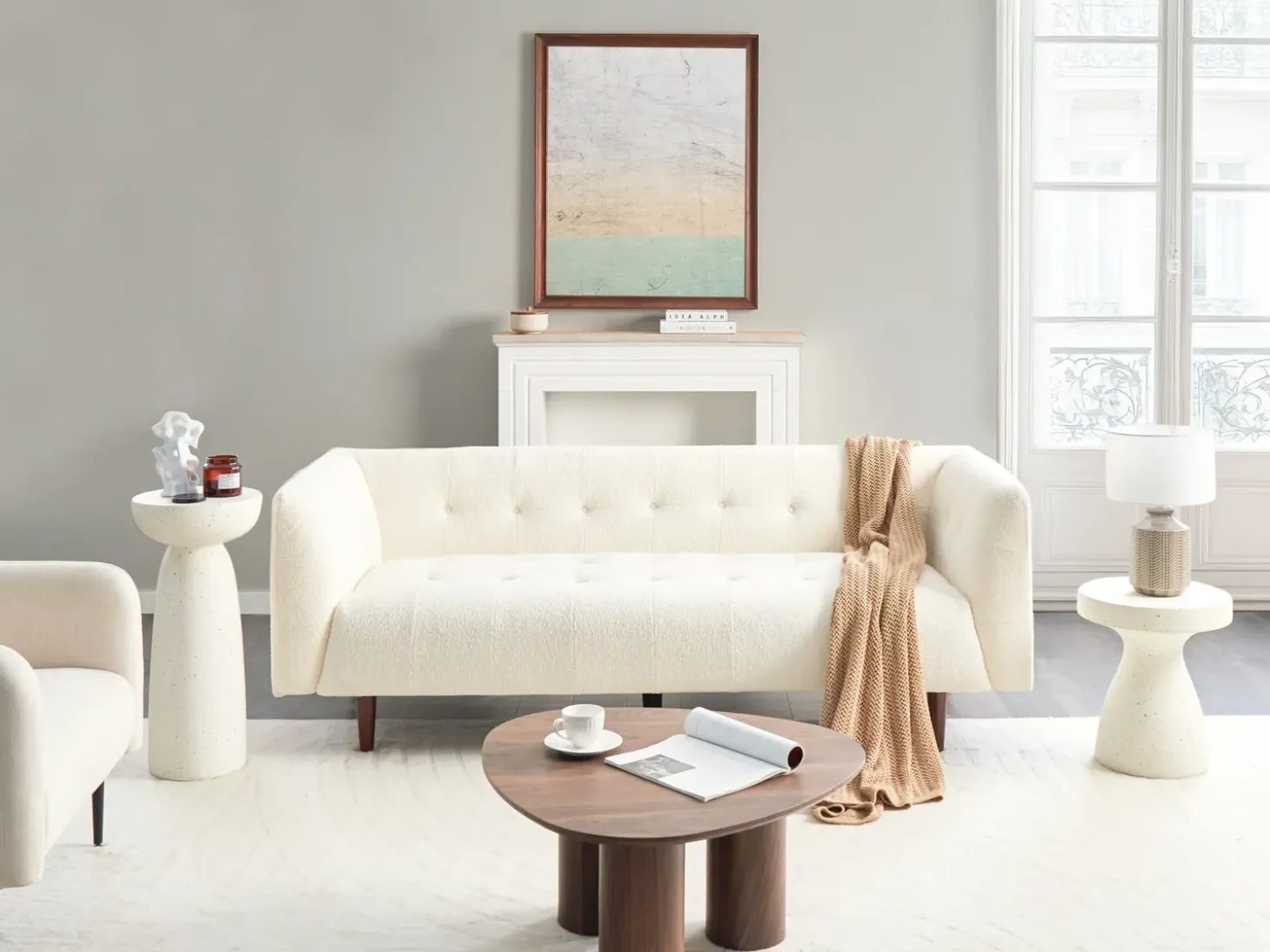 New Sofa dla 3 osób BYSKE Boucle Złamana biel Sofy Tapicerowane|Wszystkie Sofy