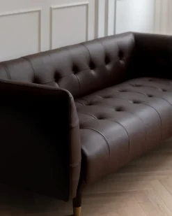 Best Sofa dla 3 osób BYSKE Skóra naturalna Ciemno Sofy Skórzane|Sofy Trzyosobowe
