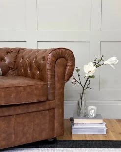 Hot Sofa dla 3 osób CHESTERFIELD Ekoskóra Złoty brąz Kolekcje Sof|Sofy Skórzane