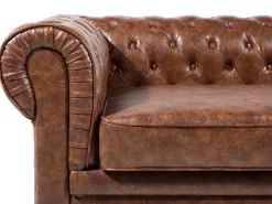 Hot Sofa dla 3 osób CHESTERFIELD Ekoskóra Złoty brąz Kolekcje Sof|Sofy Skórzane