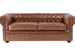 Hot Sofa dla 3 osób CHESTERFIELD Ekoskóra Złoty brąz Kolekcje Sof|Sofy Skórzane