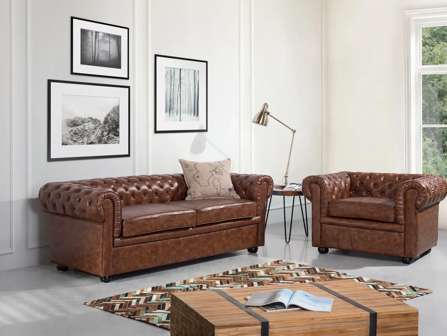 Hot Sofa dla 3 osób CHESTERFIELD Ekoskóra Złoty brąz Kolekcje Sof|Sofy Skórzane