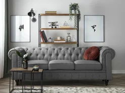 Hot Sofa dla 3 osób CHESTERFIELD Jasnoszary Sofy Tapicerowane|Kolekcje Sof