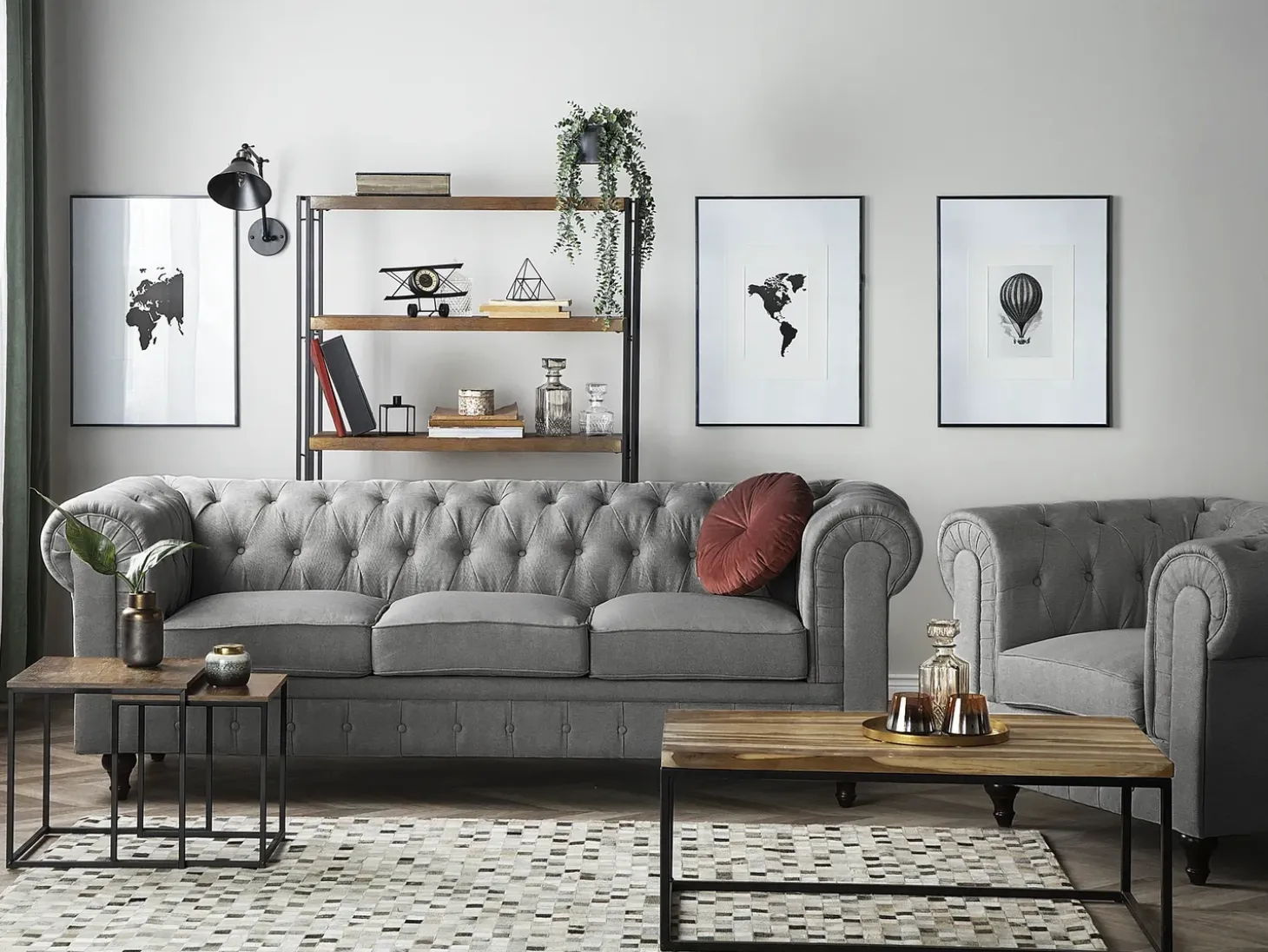 Hot Sofa dla 3 osób CHESTERFIELD Jasnoszary Sofy Tapicerowane|Kolekcje Sof
