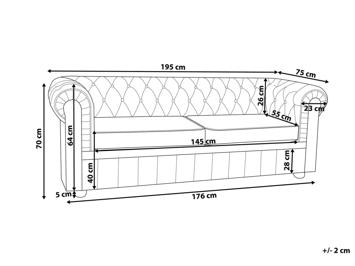 Sofa dla 3 osób CHESTERFIELD Skóra naturalna Jasnobeżowy