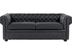 Discount Sofa dla 3 osób CHESTERFIELD Skóra naturalna Czarny Kolekcje Sof|Sofy Skórzane