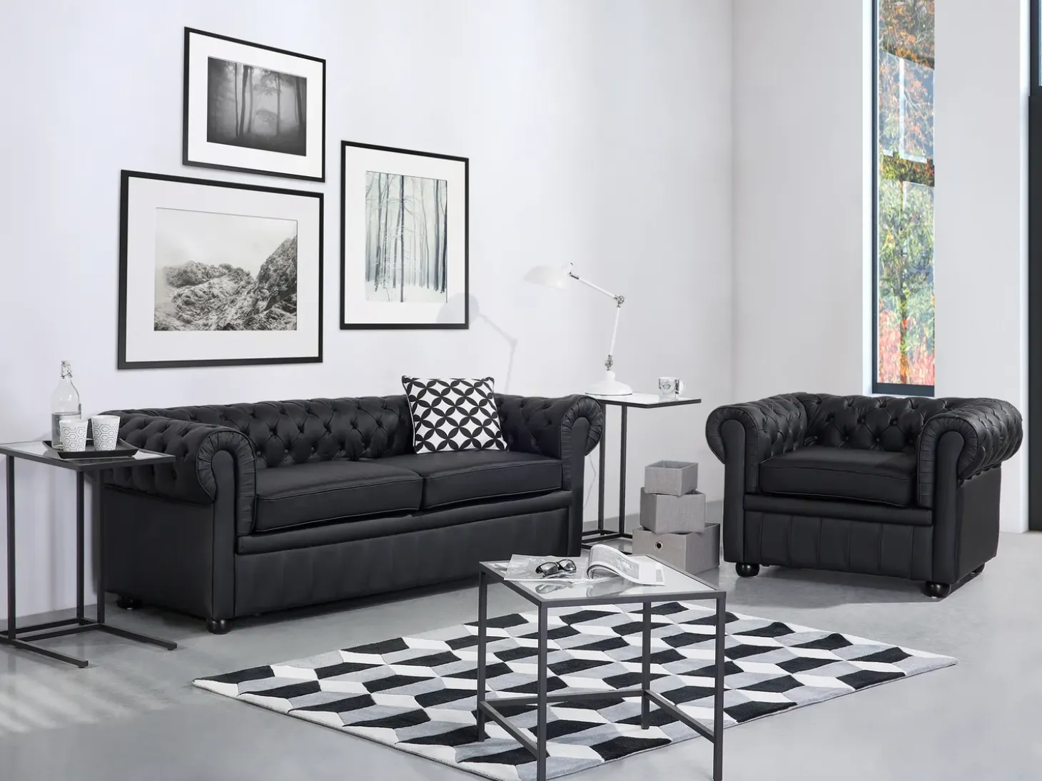Discount Sofa dla 3 osób CHESTERFIELD Skóra naturalna Czarny Kolekcje Sof|Sofy Skórzane