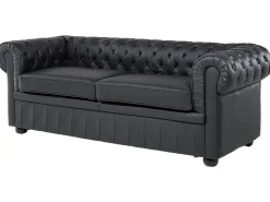 Discount Sofa dla 3 osób CHESTERFIELD Skóra naturalna Czarny Kolekcje Sof|Sofy Skórzane