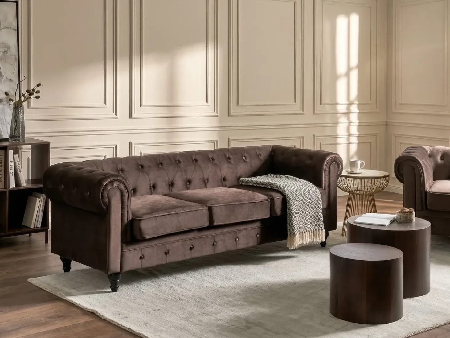 Online Sofa dla 3 osób CHESTERFIELD Welur Ciemno Sofy Tapicerowane|Kolekcje Sof