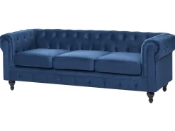 New Sofa dla 3 osób CHESTERFIELD Welur Granatowy Sofy Tapicerowane|Kolekcje Sof